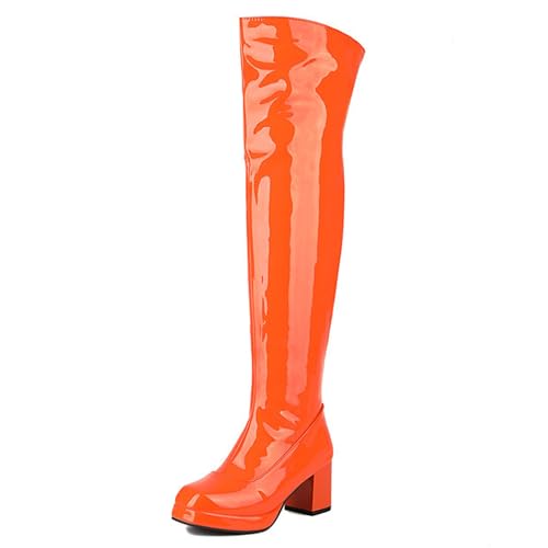 Gueploer Overknee-Stiefel, Overknee-Stiefel Mit Runder Spitze Und Blockabsatz Für Damen Für Partys,Orange,43 EU von Gueploer