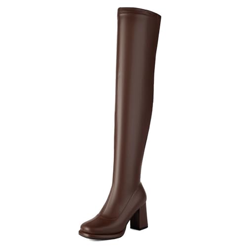 Gueploer Overknee-Stiefel Für Frauen, Round Toe Chunky Heel High Thigh Stiefel Für Party, Täglich, Arbeit,Braun,45 EU Gueploer Overknee-Stiefel Für Frauen, Round Toe Chunky Heel High Thigh Stiefel Für Party, Täglich, Arbeit,Braun,45 EU von Gueploer