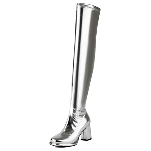 Gueploer Overknee-Stiefel Für Frauen, Round Toe Chunky Heel High Thigh Stiefel Für Party, Täglich, Arbeit,Silber,33 EU Gueploer Overknee-Stiefel Für Frauen, Round Toe Chunky Heel High Thigh Stiefel Für Party, Täglich, Arbeit,Silber,33 EU von Gueploer