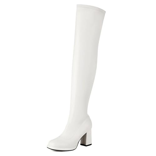 Gueploer Overknee-Stiefel Für Frauen, Round Toe Chunky Heel High Thigh Stiefel Für Party, Täglich, Arbeit,Weiß,38 EU Gueploer Overknee-Stiefel Für Frauen, Round Toe Chunky Heel High Thigh Stiefel Für Party, Täglich, Arbeit,Weiß,38 EU von Gueploer