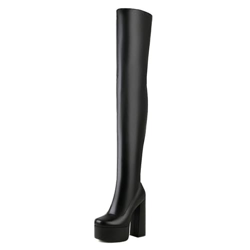 Gueploer Overknee Stiefel für Frauen, 14Cm Chunky Heel Plateau High Thigh Stiefel für Party, Abschlussball, Alltag,Black1,37 EU von Gueploer