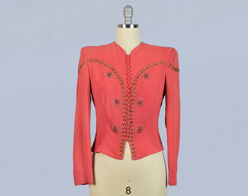 1930Er 1940Er Jahre Jacke/Ende 30Er Anfang 40Er Nieten Button Down Bluse Top 1930Er 1940Er Jahre Jacke/Ende 30Er Anfang 40Er Nieten Button Down Bluse Top von GuermantesVintage