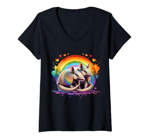 Damen Armadillo Gürteltier T-Shirt mit V-Ausschnitt von Gürteltier Damen Herren