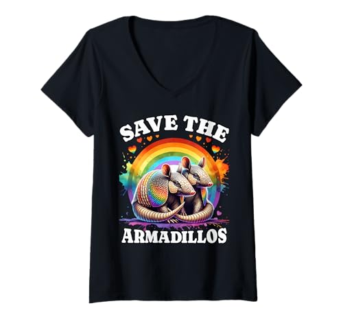 Damen Gürteltier Save Armadillo T-Shirt mit V-Ausschnitt Damen Gürteltier Save Armadillo T-Shirt mit V-Ausschnitt von Gürteltier Designs Für Damen Und Herren