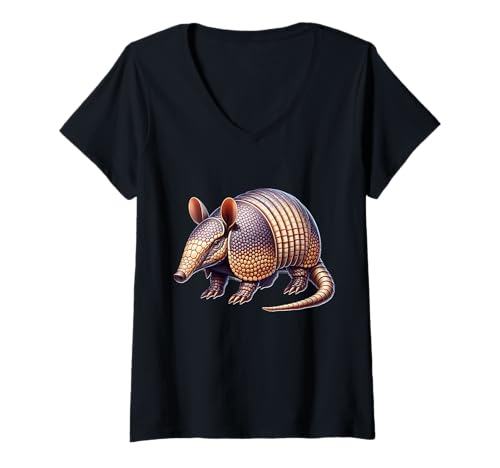 Damen Armadillo Design Gürteltier T-Shirt mit V-Ausschnitt von Gürteltier Motiv Herren Damen
