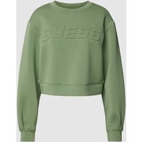 Guess Activewear Cropped Sweatshirt mit Label-Schriftzug Modell 'CINDRA' in Schilf, Größe S von Guess Activewear