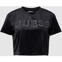 Guess Activewear Cropped T-Shirt mit Strasssteinbesatz Modell 'COUTURE' in Black, Größe L von Guess Activewear