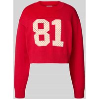 Guess Jeans Cropped Strickpullover mit Rundhalsausschnitt in Rot, Größe L von Guess Jeans