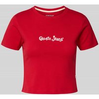 Guess Jeans Cropped T-Shirt mit Label-Stitching in Rot, Größe M von Guess Jeans