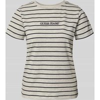 Guess Jeans Regular Fit T-Shirt mit Label-Stitching in Ecru, Größe M von Guess Jeans
