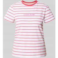Guess Jeans Regular Fit T-Shirt mit Label-Stitching in Fuchsia, Größe M von Guess Jeans