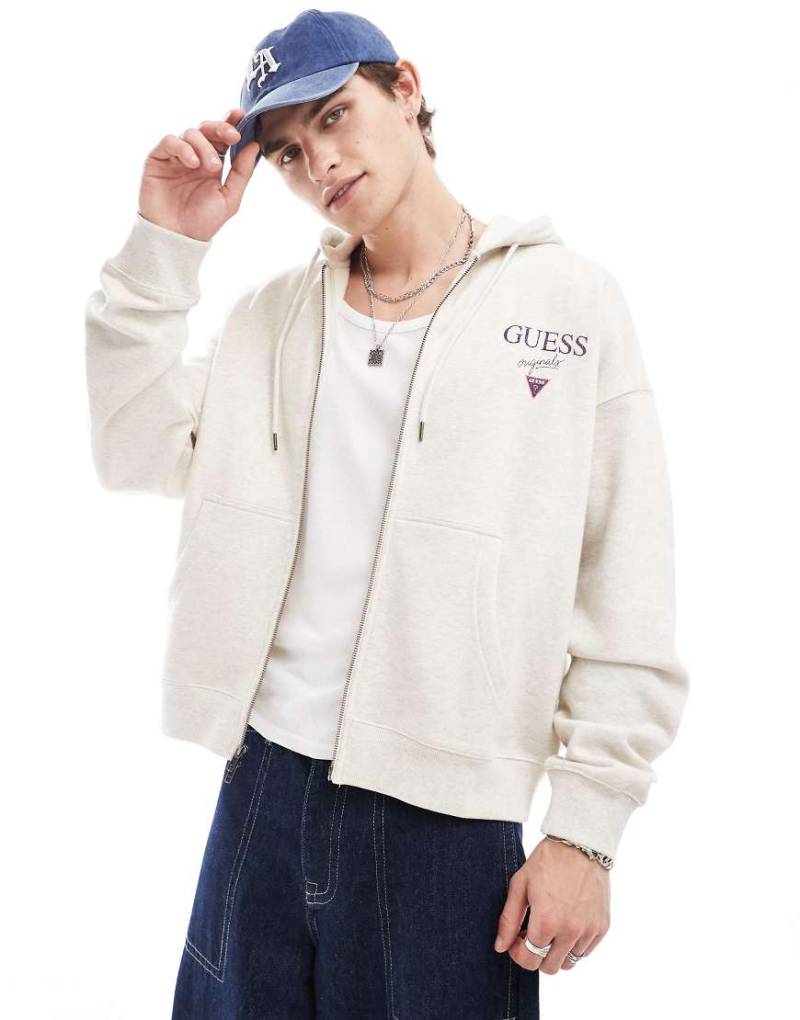 GUESS Originals - Unisex-Kapuzenpullover in Heidegrau mit gestapeltem Logo und Reißverschluss von Guess Originals
