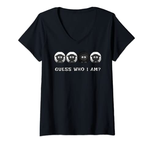 Damen Guess Who I Am? Schaf Lustig T-Shirt mit V-Ausschnitt von Guess Who I Am? Schaf Lustig Geschenk