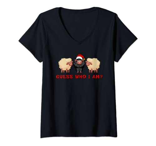Damen Guess Who I Am? Schaf Schafe Weihnachten Lustig T-Shirt mit V-Ausschnitt von Guess Who I Am? Schaf Lustig Geschenk