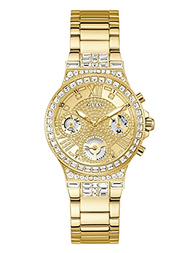 GUESS Damen Armbanduhr Moonlight mit goldfarbenem Edelstahlarmband, 3 Bar, Gehäusedurchmesser: 36 mm, GW0320L2 von GUESS