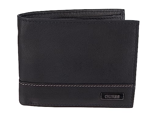 GUESS Herren Leder Slim Bifold Geldbörse, schwarz/weiß, Einheitsgröße von GUESS