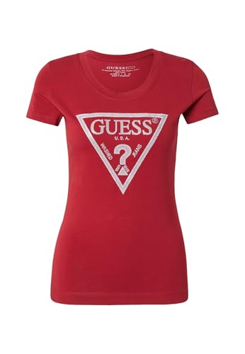 GUESS Shiny Triangle W5RI11J1314 Kurzarm-T-Shirt, Dunkelrot, Small von GUESS