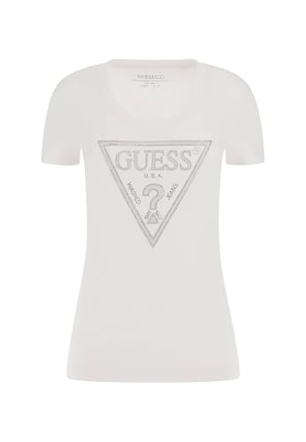 GUESS Shiny Triangle W5RI11J1314 Kurzarm-T-Shirt, Weiß, X-Large von GUESS