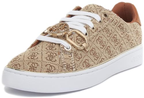 Guess Babee FL7B2AFAL12 Damen-Sneaker zum Schnüren, Synthetik, lässig, stilvoll, bequem, metallisches Logo, Beige / Braun, 39 EU von Guess