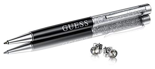 Guess Ballpoint Pen with Ear Rings & Swarovski Crystals Geschenk-Set Ohrstecker Ohrringe Kugelschreiber aus Edelstahl mit Kristall-Steinen UBT01062 von Guess