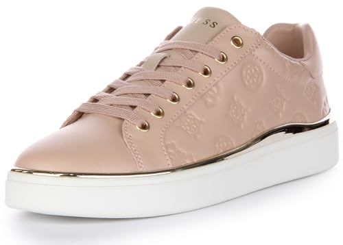 Guess Bonny Damen Schnürschuhe 4G Peony Logo Print Leder Sneaker FL7BNNFAL12 Premium Comfort in Weiß, Nude und Schwarz, Hautfarben, 38 EU von Guess