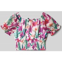 Guess Cropped Blusenshirt mit Smok-Detail in Pink, Größe 164 von Guess
