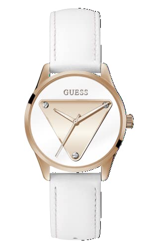 GUESS Damen-Armbanduhr, Emblem, analog, Quarz, mit synthetischem Armband, GW0399L2, weiß, Gurt von GUESS