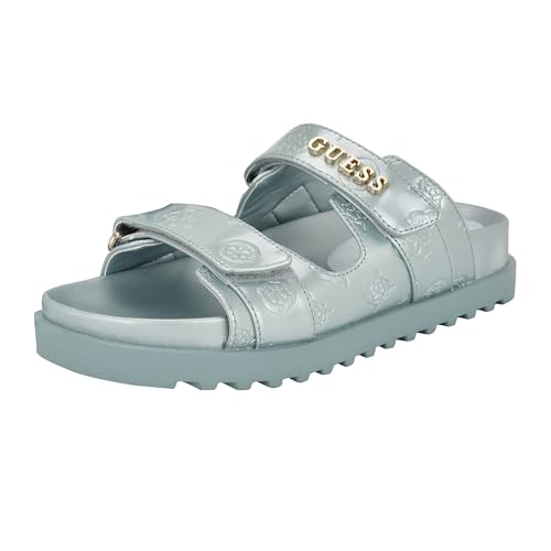 GUESS Women's Fabulon Sandal, Light Blue Patent Logo 450, 40 EU von GUESS