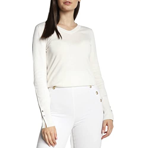 Guess Damen GENA VN LS SWTR Pullover Sweater, Weiß, L von GUESS