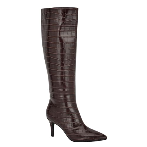 Guess Damen Wayla Kniehohe Stiefel, Dark Brown Croco 200, 36.5 EU von Guess