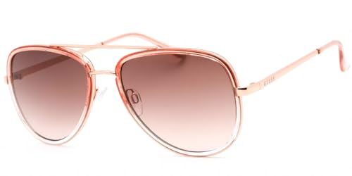 GUESS GF0417-72B Damen-Sonnenbrille, Pilot, Vollrand, Metallrahmen, Transparentes Rosérosa/Roségold, Rauchverlauf, Dunkelbraun, Kunststofflinsen, 59 mm breit, 48 mm hoch, Unisex, Klassisch, Erwachsene von GUESS