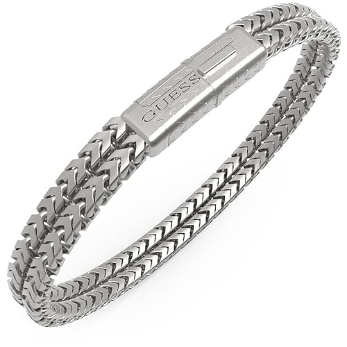Guess Herren-Armband Schmuck aus Stahl Farbe Stahl. Armband mit Doppelkette, Größe 5 mm. Schmuckgröße: S. Die Referenz ist JUMB05030JWSTS von GUESS