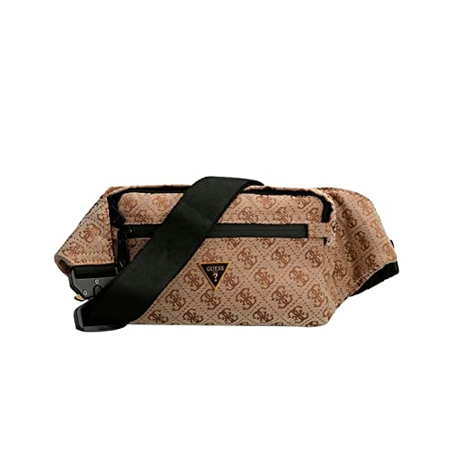 Guess Herren-Gürteltasche Vezzola Beige Multi, Gürteltasche mit Logo auf der Vorderseite und Reißverschluss, Gürteltasche für Herren aus Kunstleder, verstellbarer Schultergurt, beige von GUESS