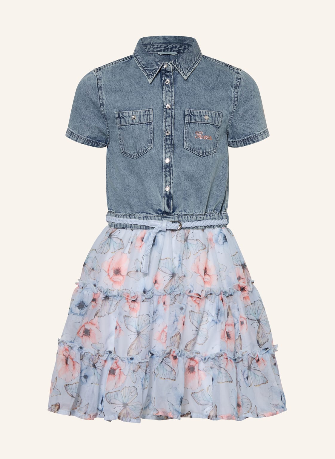 Guess Kleid Im Materialmix Mit Schmucksteinen blau von Guess