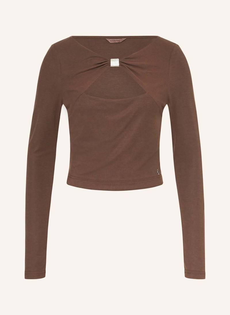 Guess Longsleeve Mit Cut-Out Und Schmucksteinen braun von Guess