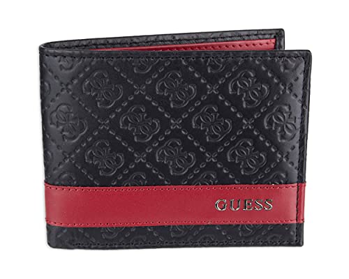 GUESS Herren Leder Slim Bifold Geldbörse Schwarz Rot Einheitsgröße, schwarz/red, Einheitsgröße von GUESS