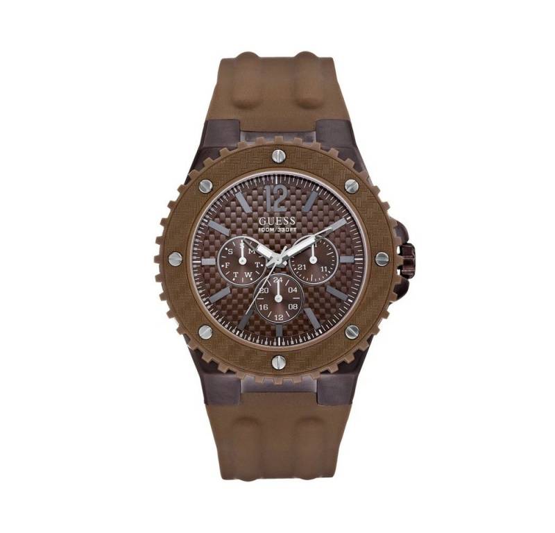 Guess Multifunktionsuhr Armbanduhr Edelstahl Silikonband Braun Schwarz Datum W11619G3 von Guess