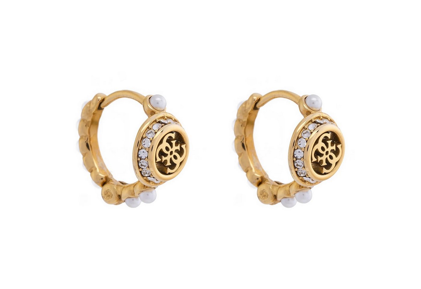 Guess Paar Creolen Damen-4G Tiny Pearly Huggies Goldfarben von Guess