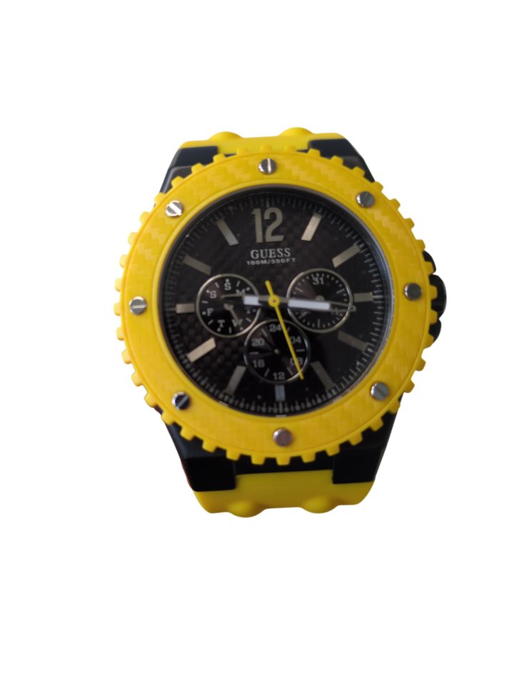 Guess Quarzuhr Armbanduhr Multifunktion Edelstahl Silikonband Schwarz Gelb W11619G5 von Guess
