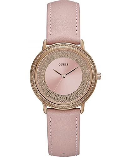 Guess Sparkling pink Damen Uhr analog Quarzwerk mit Leder Armband W0032L7 von GUESS