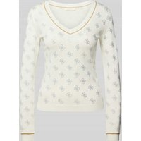 Guess Strickpullover mit gerippten Abschlüssen Modell 'ROSIE' in Offwhite, Größe L von Guess