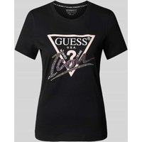 Guess T-Shirt mit Label-Print und Ziersteinbesatz in Black, Größe XS von Guess