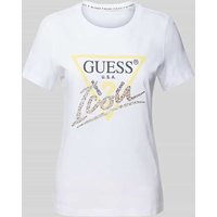 Guess T-Shirt mit Label-Print und Ziersteinbesatz in Weiss, Größe XL von Guess