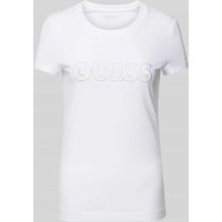 Guess T-Shirt mit Label-Stitching und Ziersteinbesatz in Weiss, Größe S von Guess