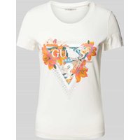 Guess T-Shirt mit Label- und Motiv-Print Modell 'TROPICAL TRIANGLE' in Offwhite, Größe M von Guess