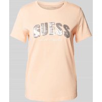 Guess T-Shirt mit Paillettenbesatz Modell 'SEQUINS' in Apricot, Größe L von Guess