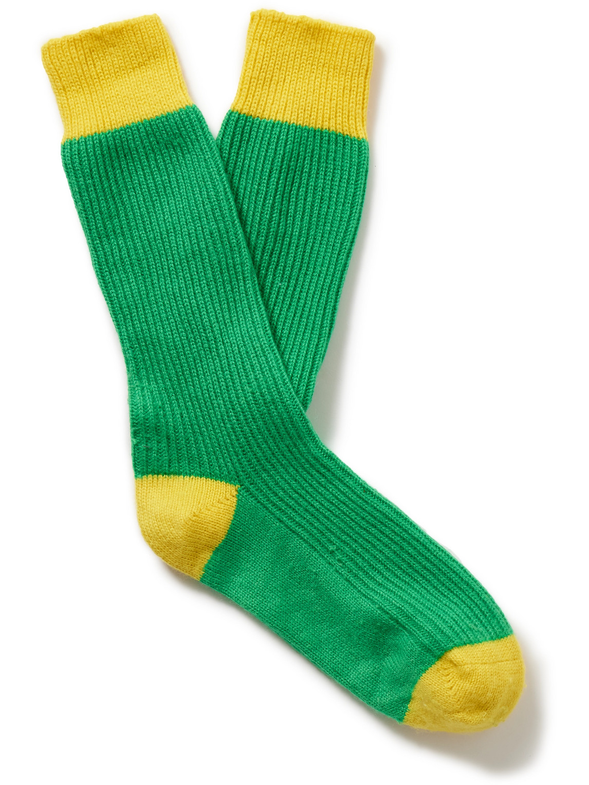 Guest In Residence - Two-Tone Ribbed Cashmere Socks - Men - Green von Guest In Residence