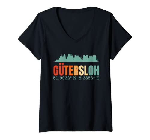 Damen Skyline von Gütersloh T-Shirt mit V-Ausschnitt Damen Skyline von Gütersloh T-Shirt mit V-Ausschnitt von Gütersloh Town Gift Idea
