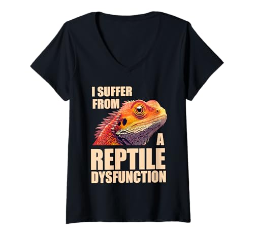 Damen Reptile Dysfunction Bartdrache Eidechse Witz Shirt für Herren T-Shirt mit V-Ausschnitt von GuffawGear