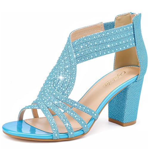 Gufobela Damen-Sandalen mit Strasssteinen und Blockabsatz, offener Zehenbereich, elegante Schuhe mit Reißverschluss, für Hochzeit, Abschlussball, Heimkehr, formelle Veranstaltungen, Blau, 38.5 EU Gufobela Damen-Sandalen mit Strasssteinen und Blockabsatz, offener Zehenbereich, elegante Schuhe mit Reißverschluss, für Hochzeit, Abschlussball, Heimkehr, formelle Veranstaltungen, Blau, 38.5 EU von Gufobela